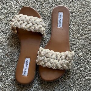 Steve Madden Cream Beaded Braided Slide Sandals